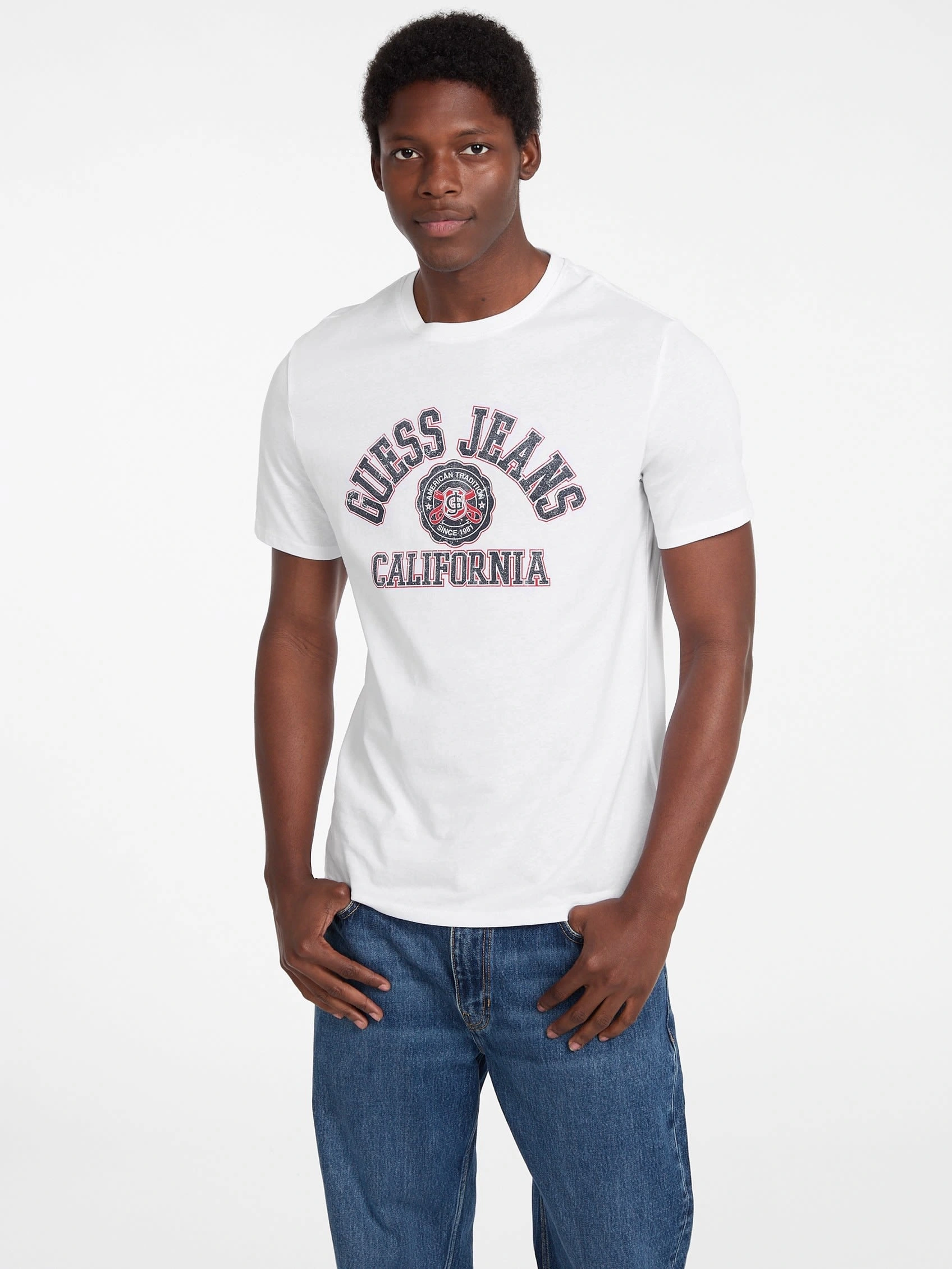 Guess Jeans Erkek  Calıfornıa  Logolu Beyaz T-shirt