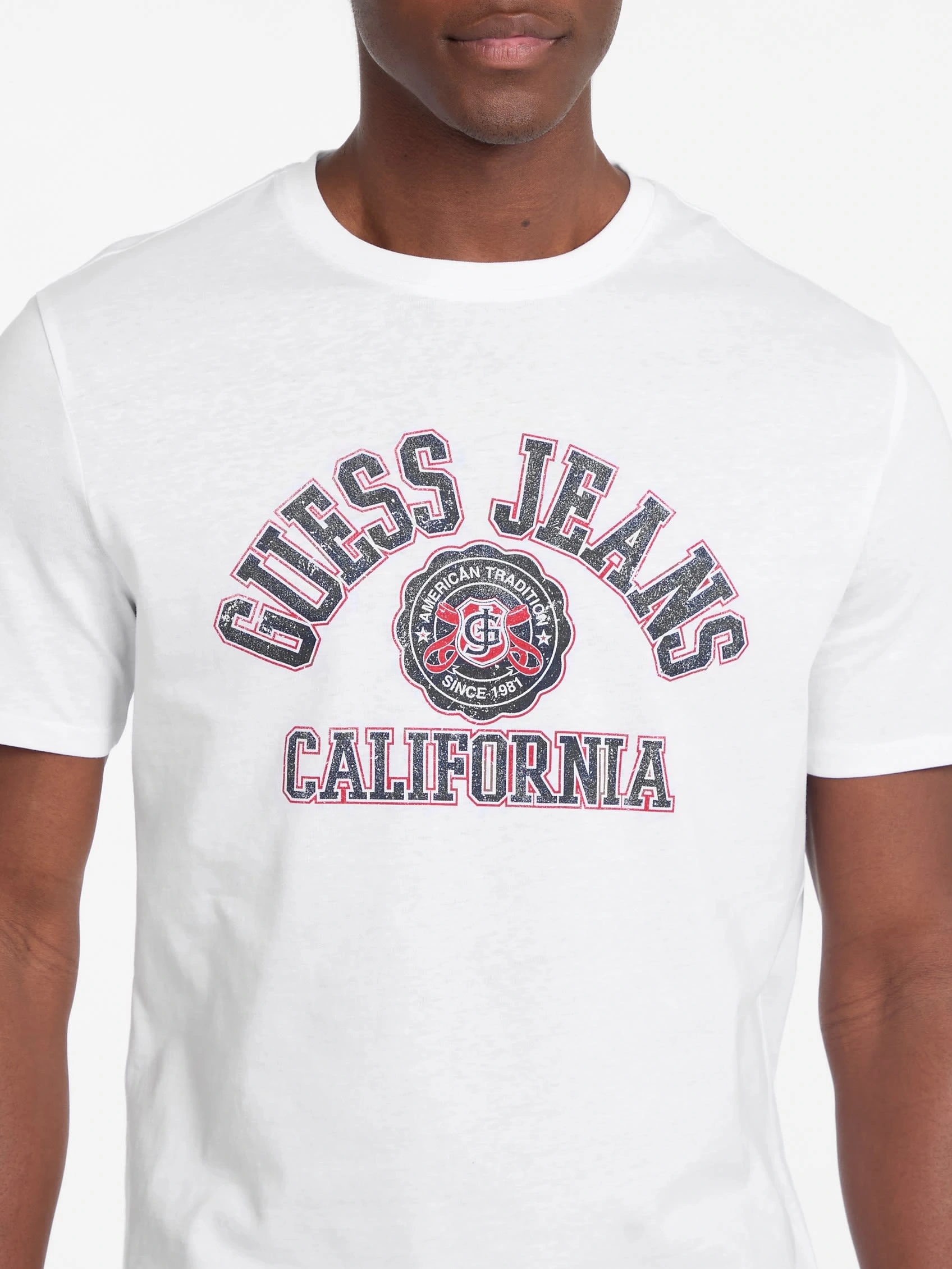 Guess Jeans Erkek  Calıfornıa  Logolu Beyaz T-shirt