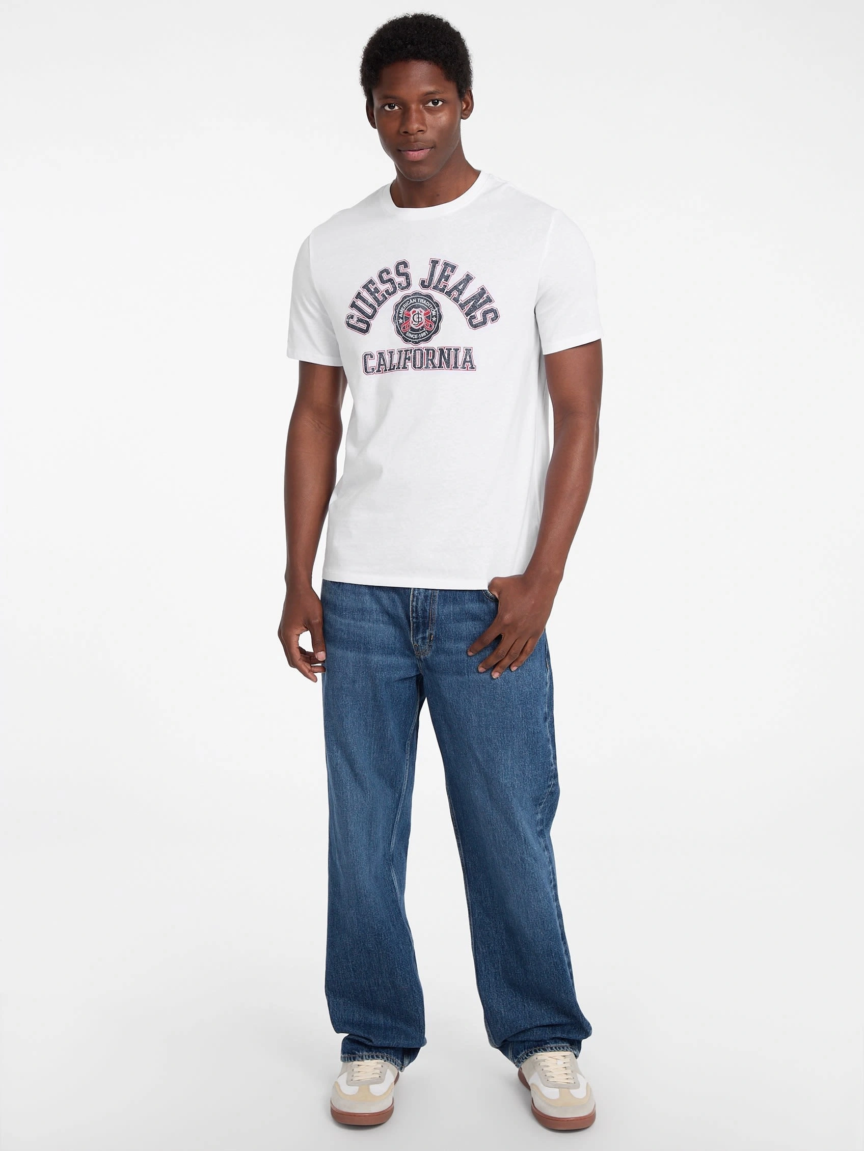 Guess Jeans Erkek  Calıfornıa  Logolu Beyaz T-shirt