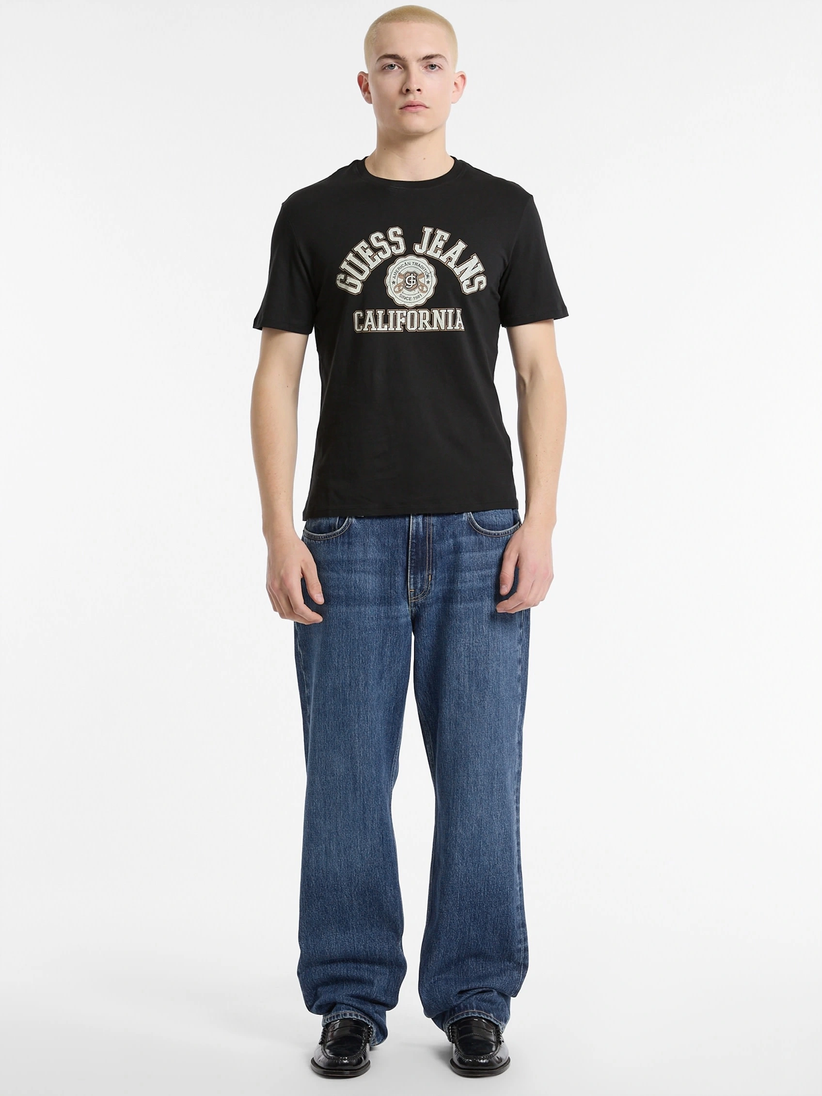 Guess Jeans Erkek  Calıfornıa Logolu  Siyah T-Shirt