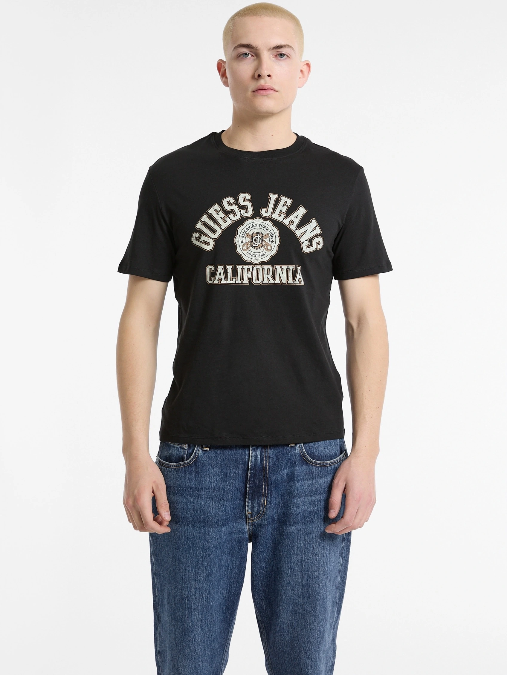 Guess Jeans Erkek  Calıfornıa Logolu  Siyah T-Shirt