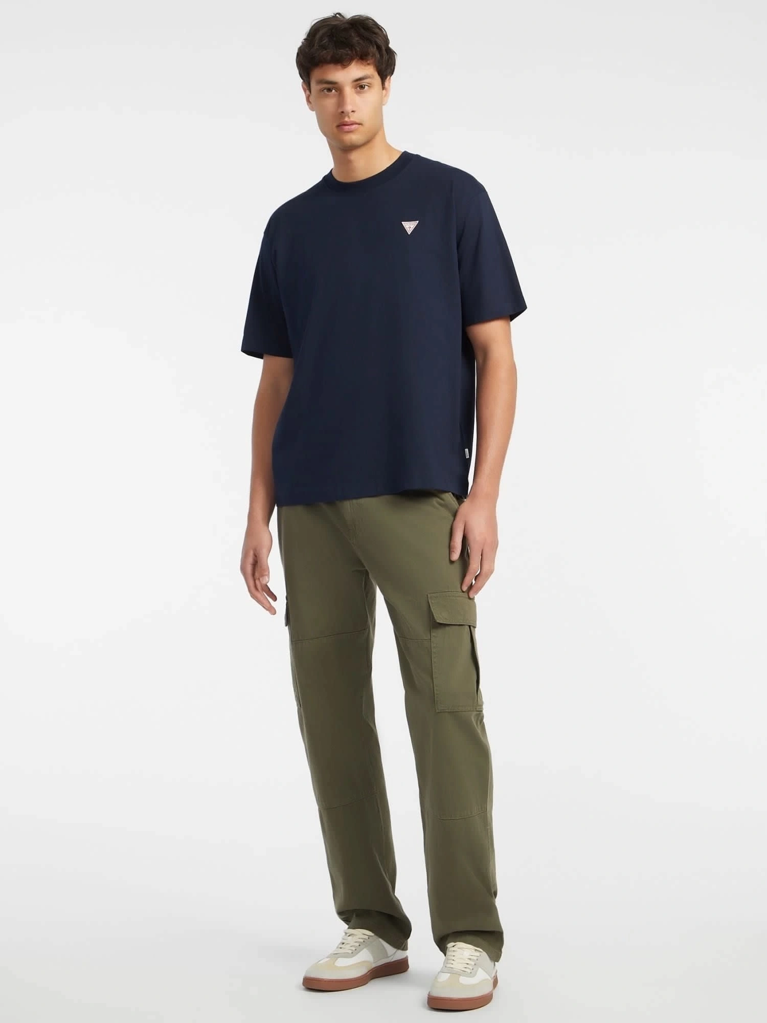 Guess Jeans Erkek Koyu Mavi Mini Üçgen Logolu T-Shirt