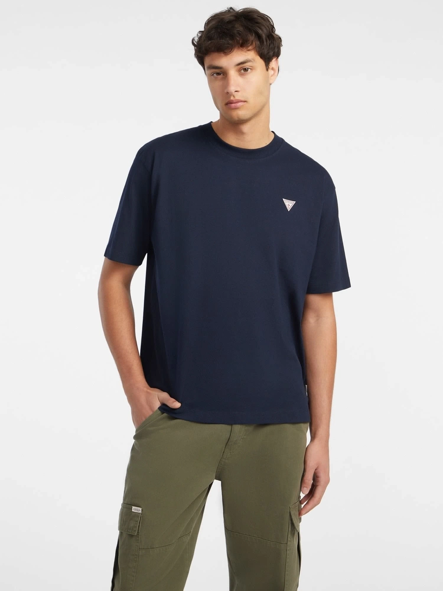 Guess Jeans Erkek Koyu Mavi Mini Üçgen Logolu T-Shirt