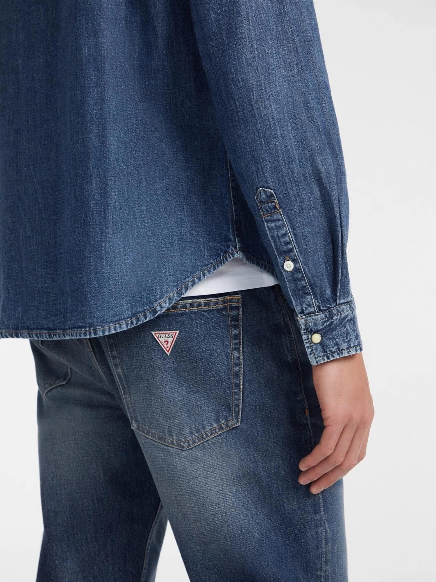 Guess Jeans Erkek Mavi Slim Uzun Kol Denim Gömlek