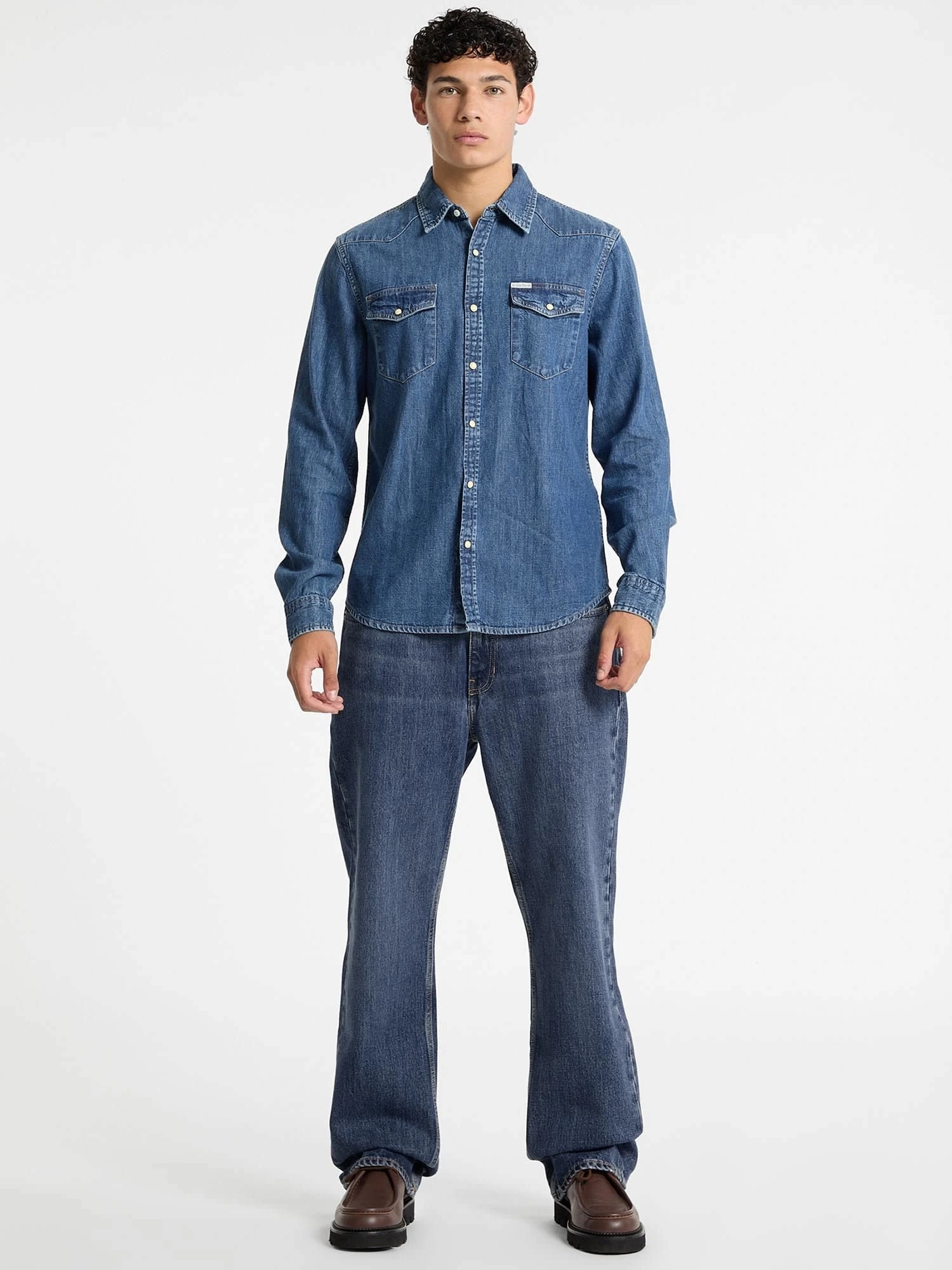 Guess Jeans Erkek Mavi Slim Uzun Kol Denim Gömlek