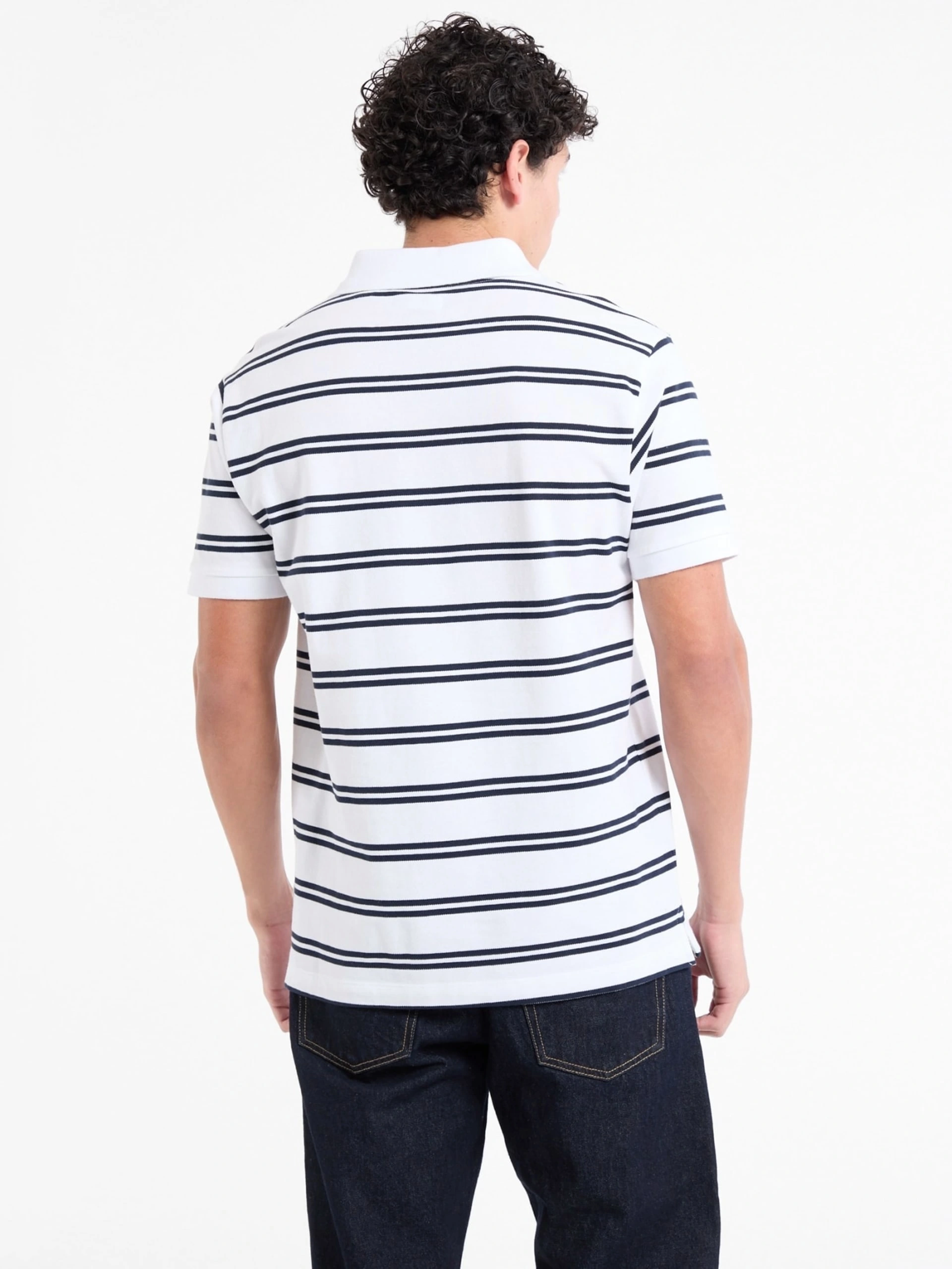 Guess Jeans  Erkek Polo Yaka Beyaz Siyah Çizgili T-shirt