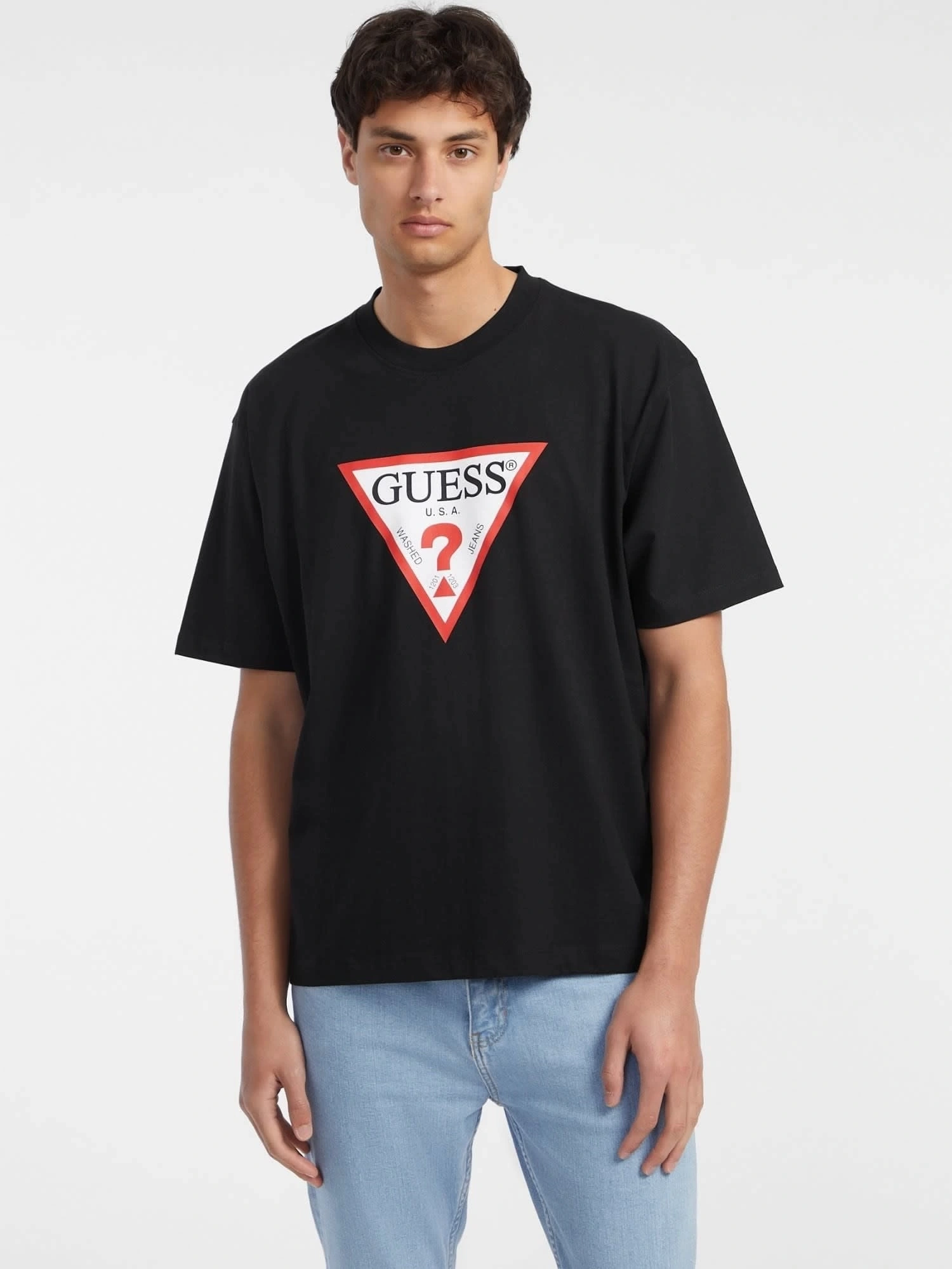 Guess Jeans Erkek Siyah Jarseli Logolu İkonik T-Shirt