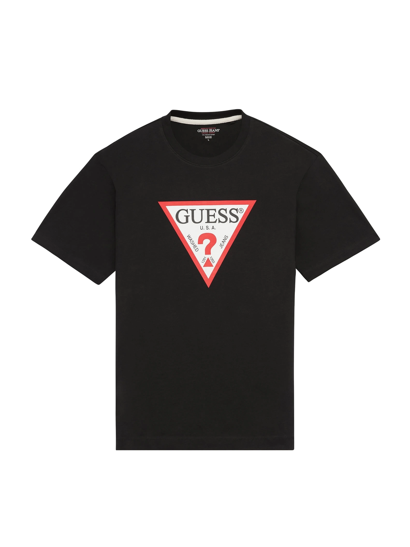Guess Jeans Erkek Siyah Jarseli Logolu İkonik T-Shirt