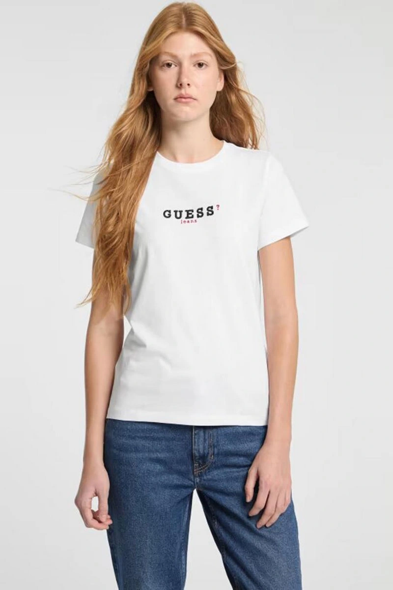 GUESS JEANS Kadın Logo İşlemeli Tişört Beyaz