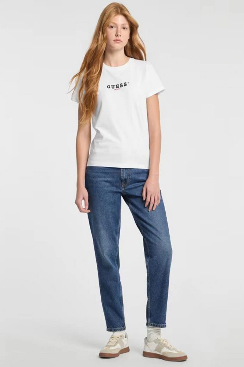GUESS JEANS Kadın Logo İşlemeli Tişört Beyaz