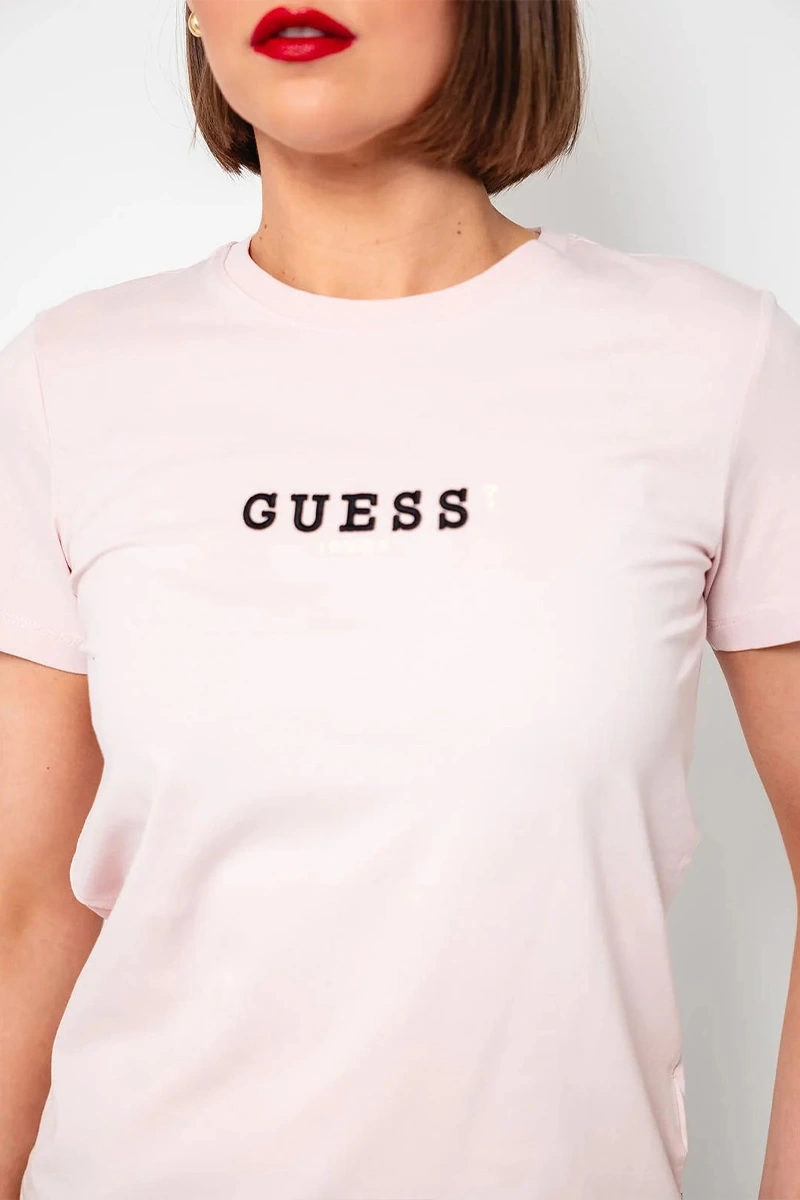 GUESS JEANS Kadın Logo İşlemeli Tişört Pembe