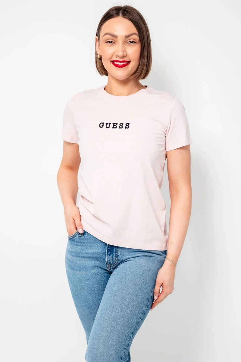 GUESS JEANS Kadın Logo İşlemeli Tişört Pembe