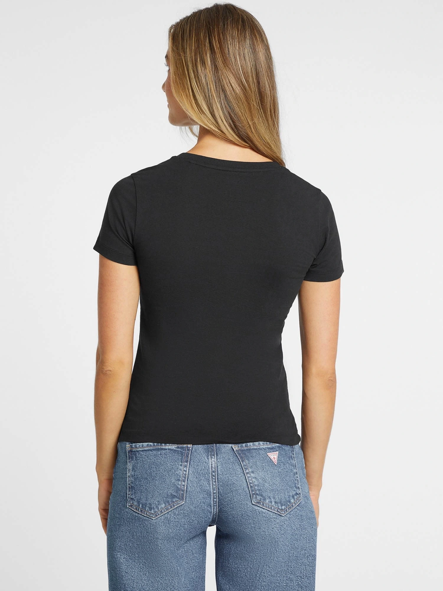 Guess Jeans Kadın Mini Siyah V Yaka T-Shirt