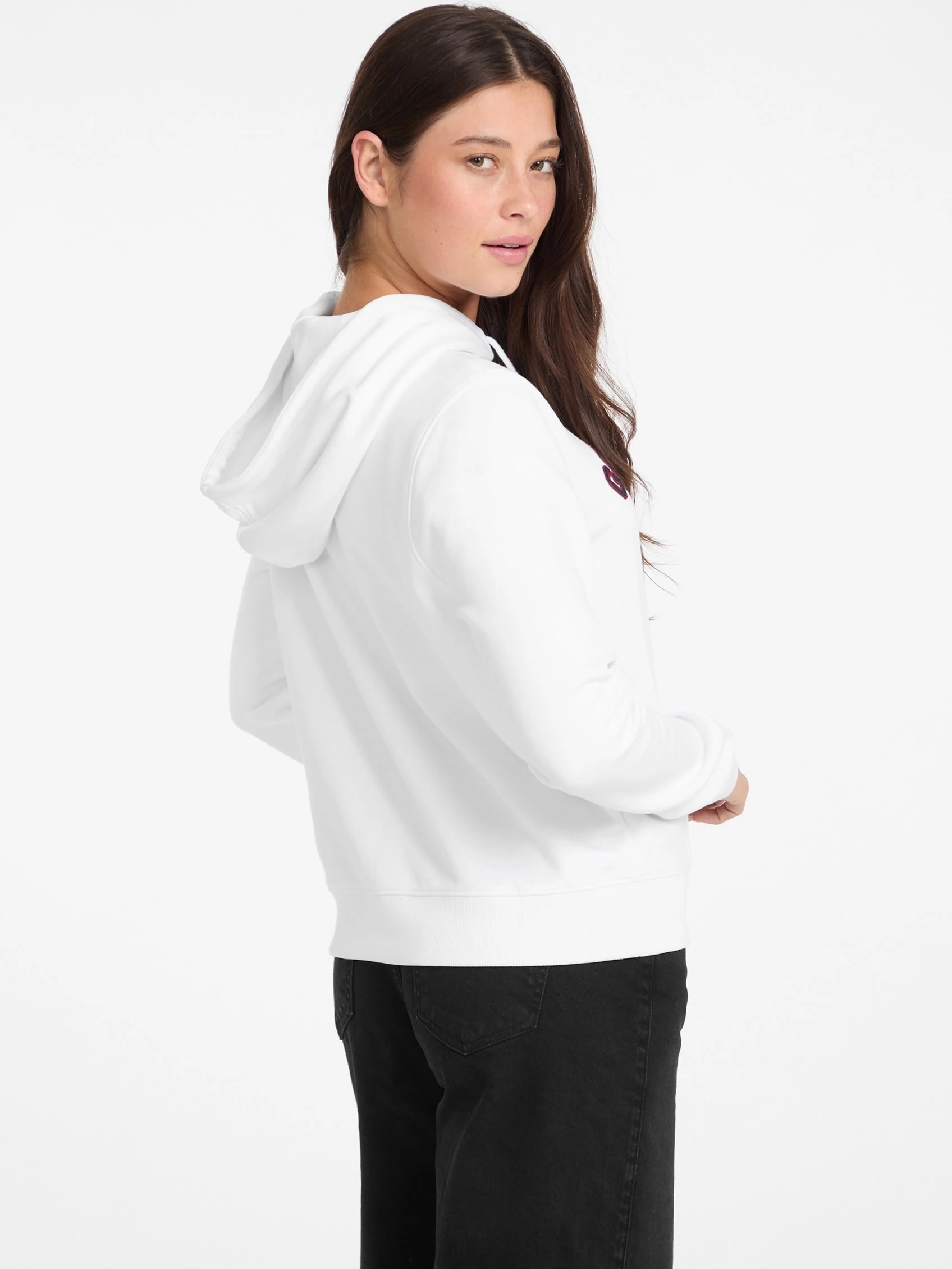 GUESS JEANS Kadın Motifli Kapüşonlu Hoodie Beyaz