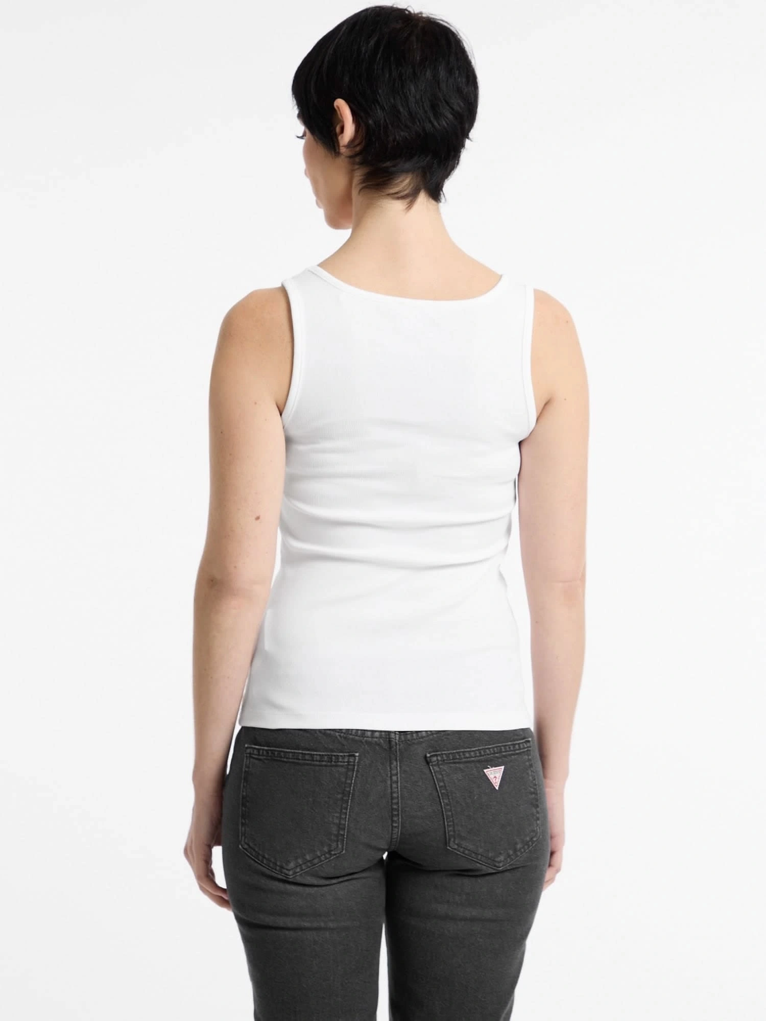 GUESS JEANS Kadın Nakış İşlemeli Kolsuz T-shirt Beyaz