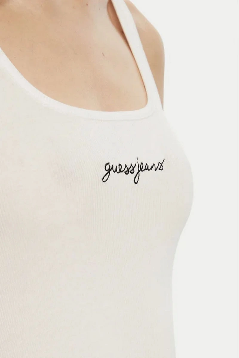 GUESS JEANS Kadın Nakış İşlemeli Kolsuz T-shirt Beyaz