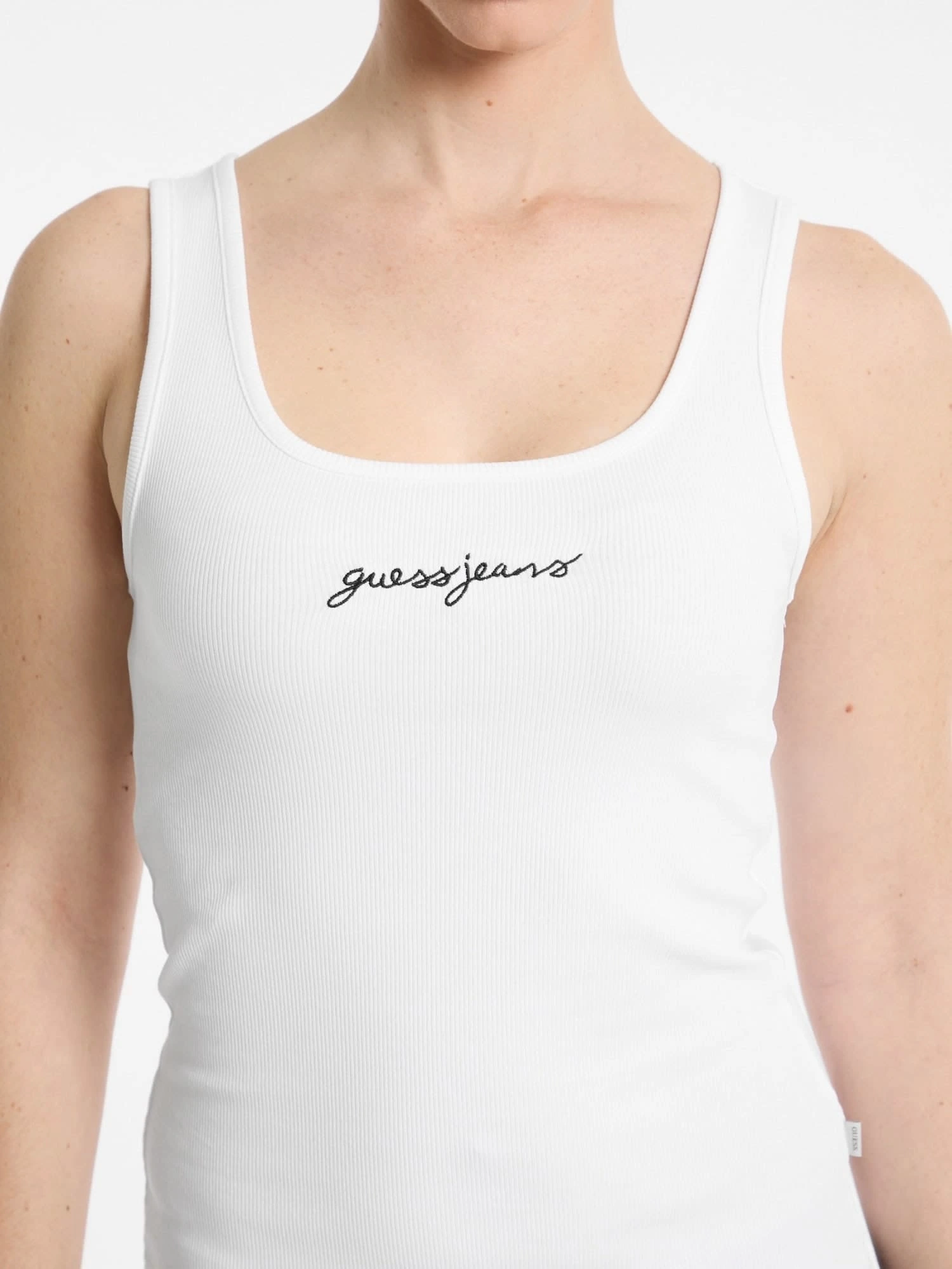 GUESS JEANS Kadın Nakış İşlemeli Kolsuz T-shirt Beyaz