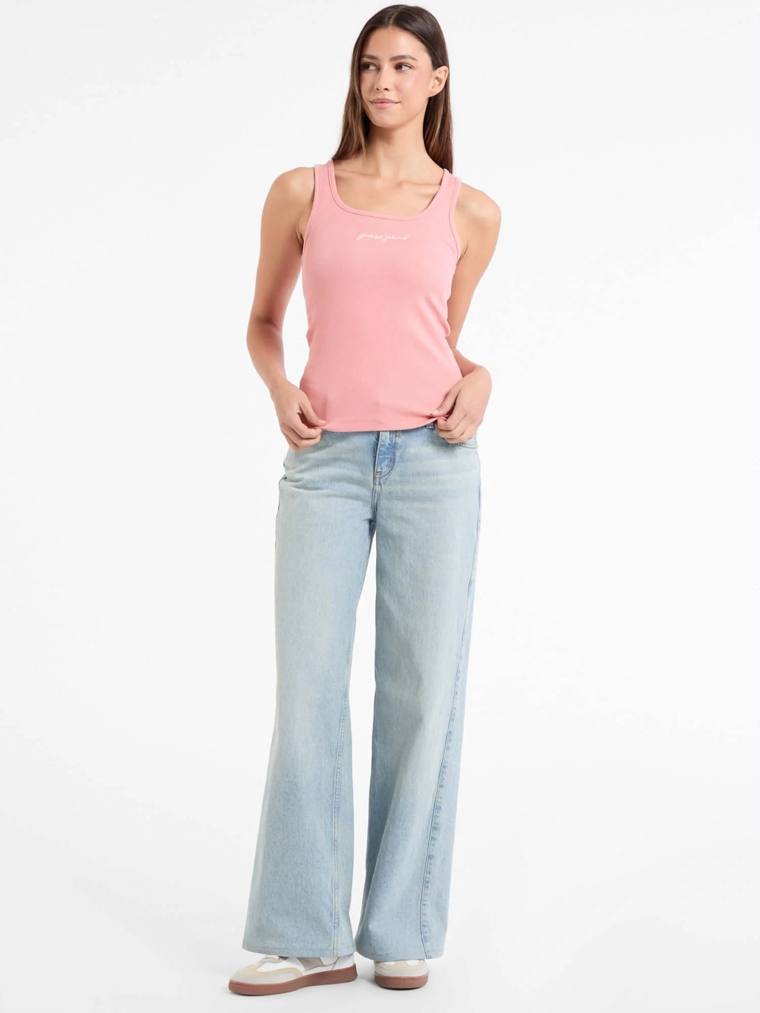 GUESS JEANS Kadın Nakış İşlemeli Kolsuz T-shirt Pembe
