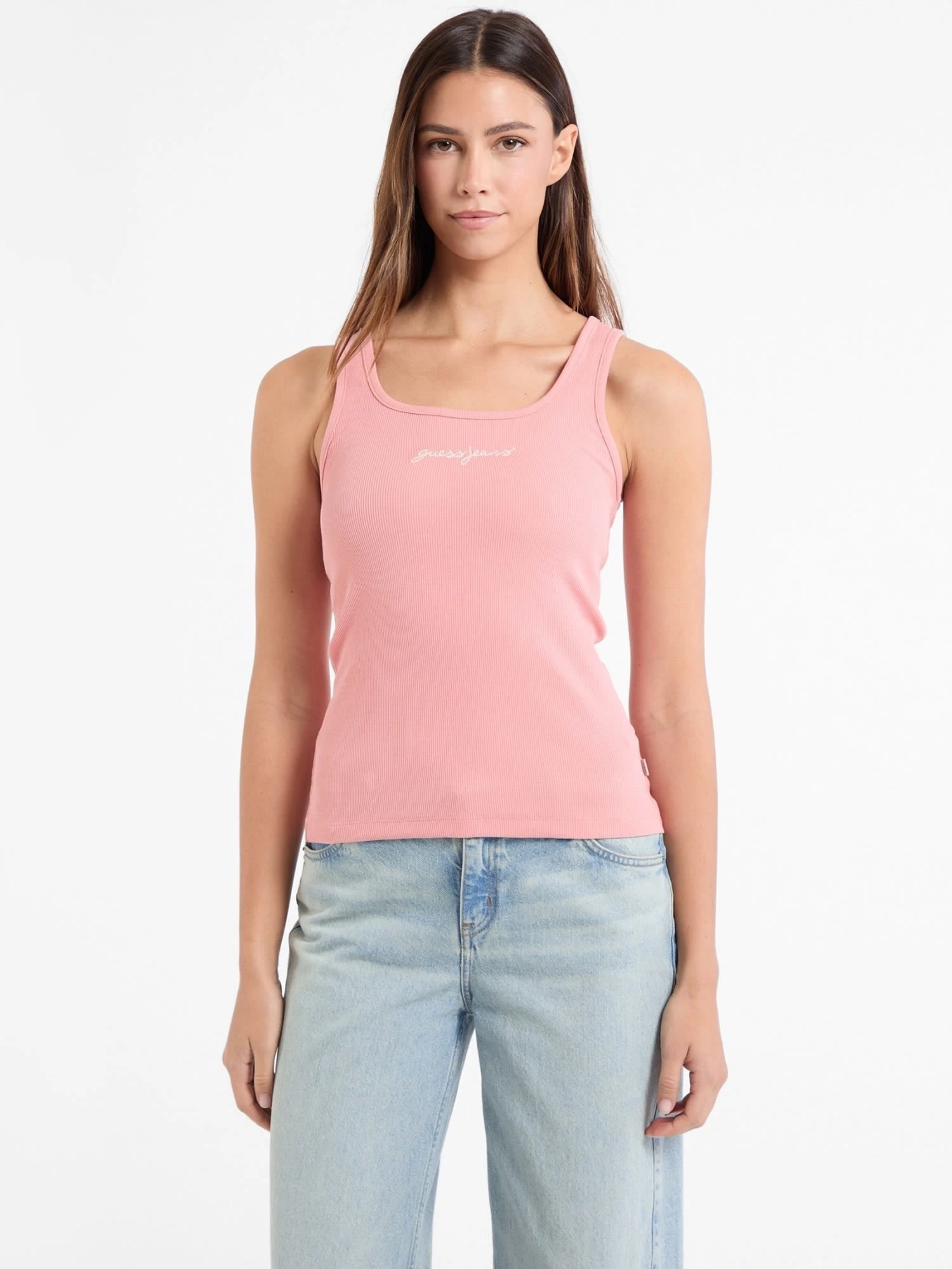 GUESS JEANS Kadın Nakış İşlemeli Kolsuz T-shirt Pembe