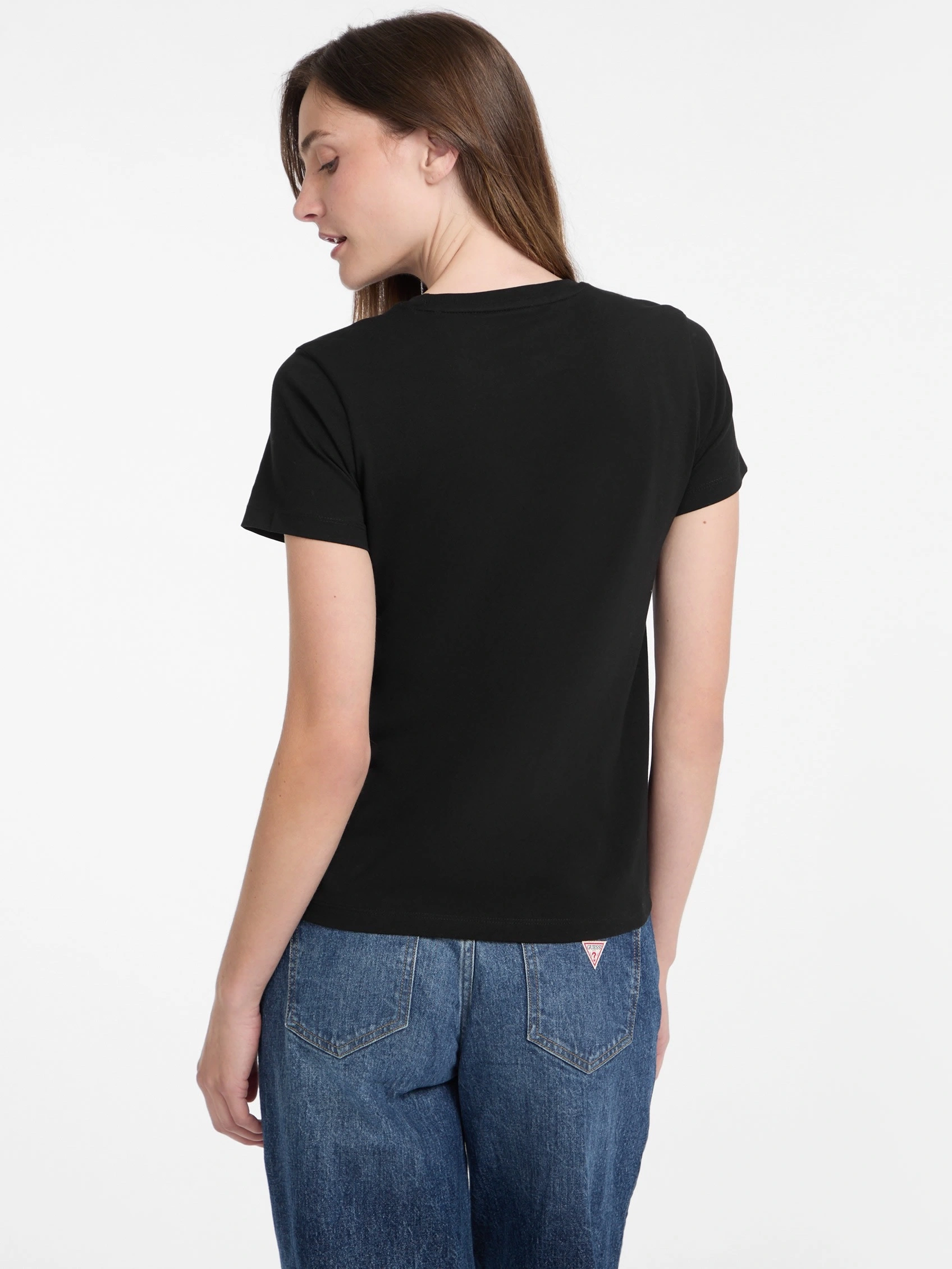 Guess Jeans  Kadın Nakış İşlemeli Siyah T-Shirt