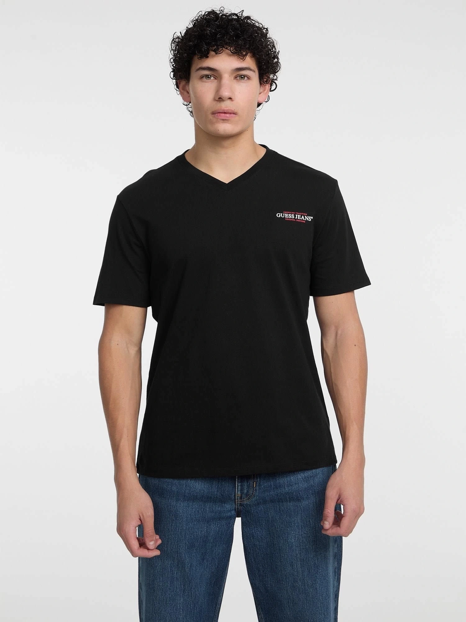 Guess Jeans Siyah  Erkek  Slim Fit  V Yaka T-Shirt