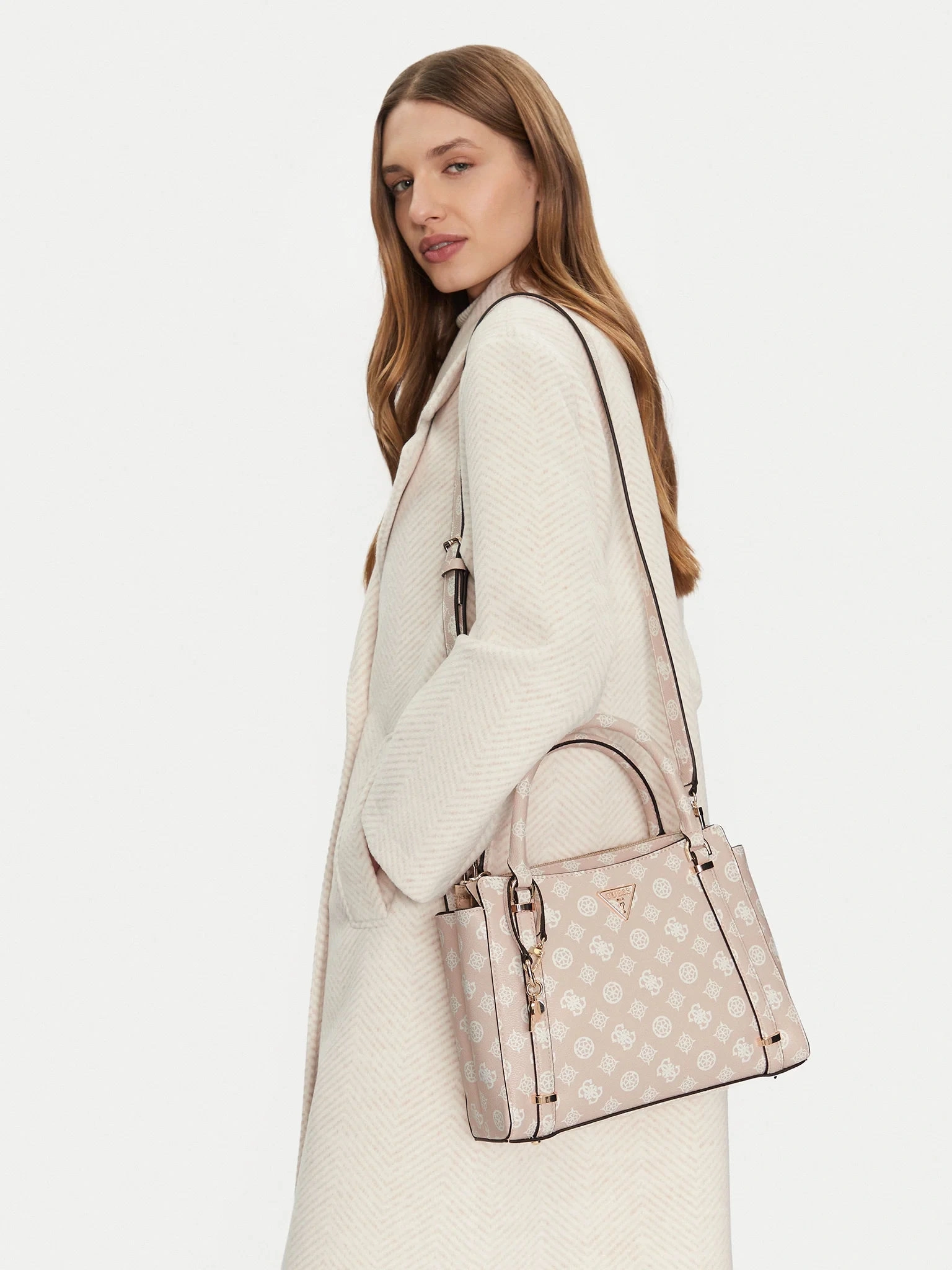 Guess Kadın Bej Rengi Eco Erica İki Bölmeli Satchel Çanta