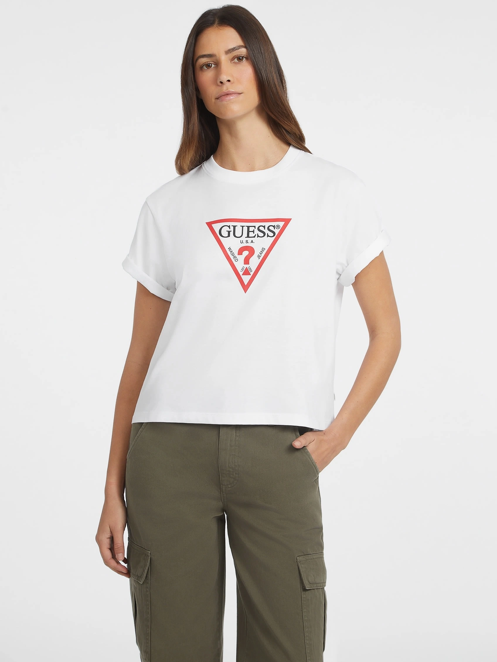 Guess Kadın Beyaz 4G Logolu T-shirt