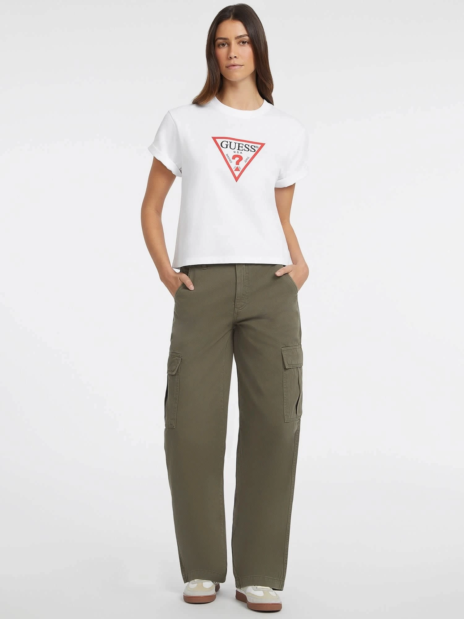 Guess Kadın Beyaz 4G Logolu T-shirt