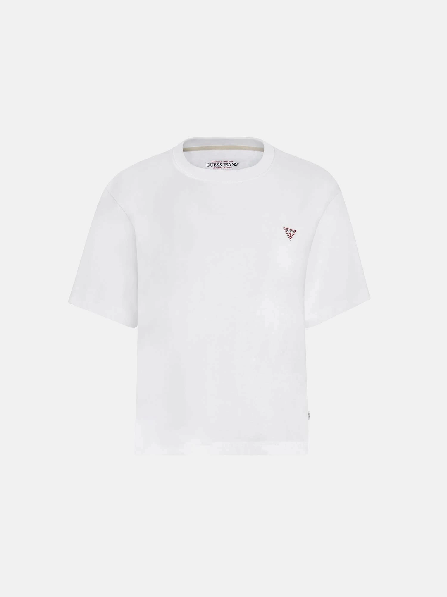 Guess Kadın Beyaz Boxy Mini  Üçgen Logolu T-Shirt