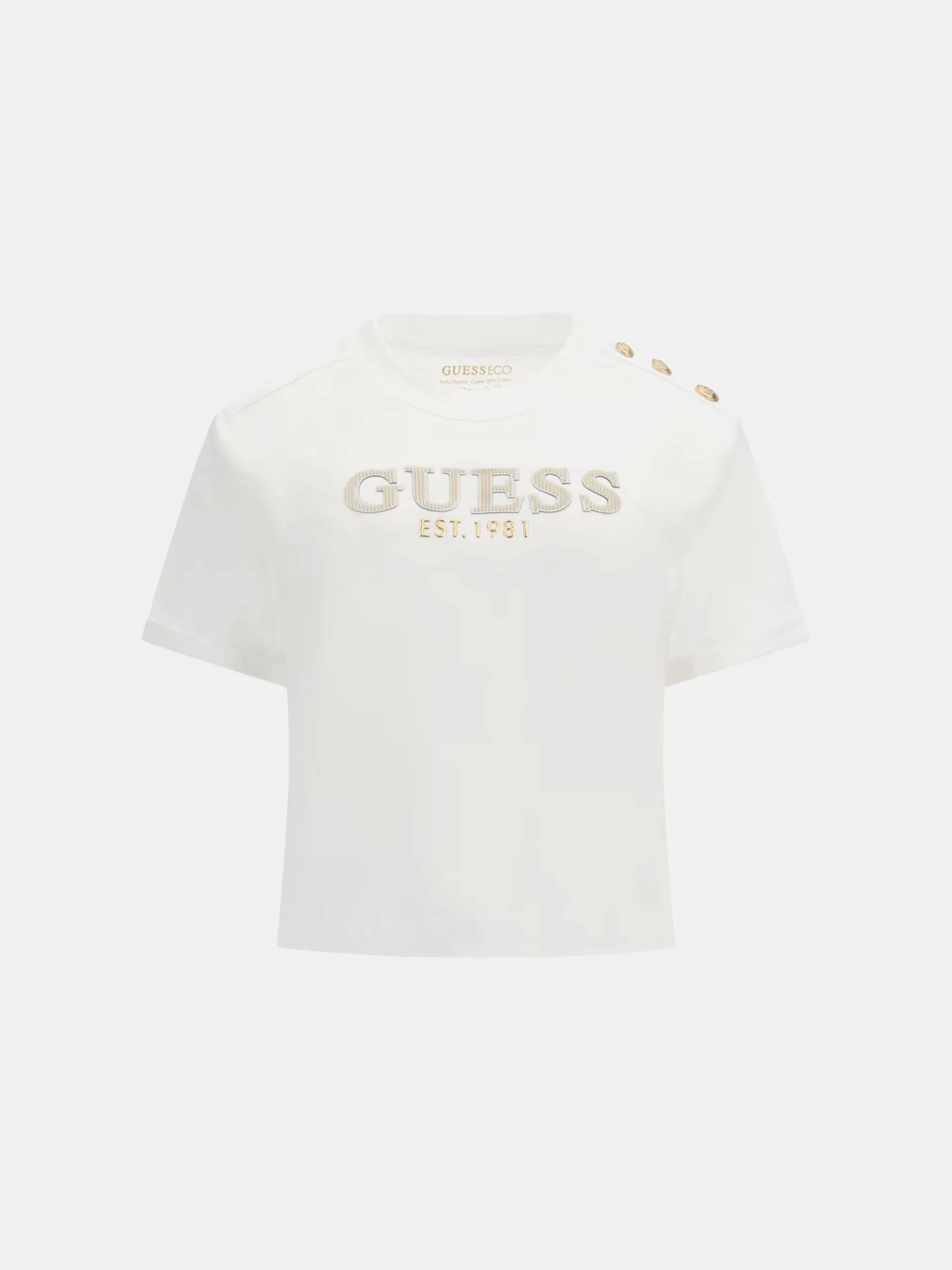 Guess Kadın Beyaz Crop  Logolu Tişört