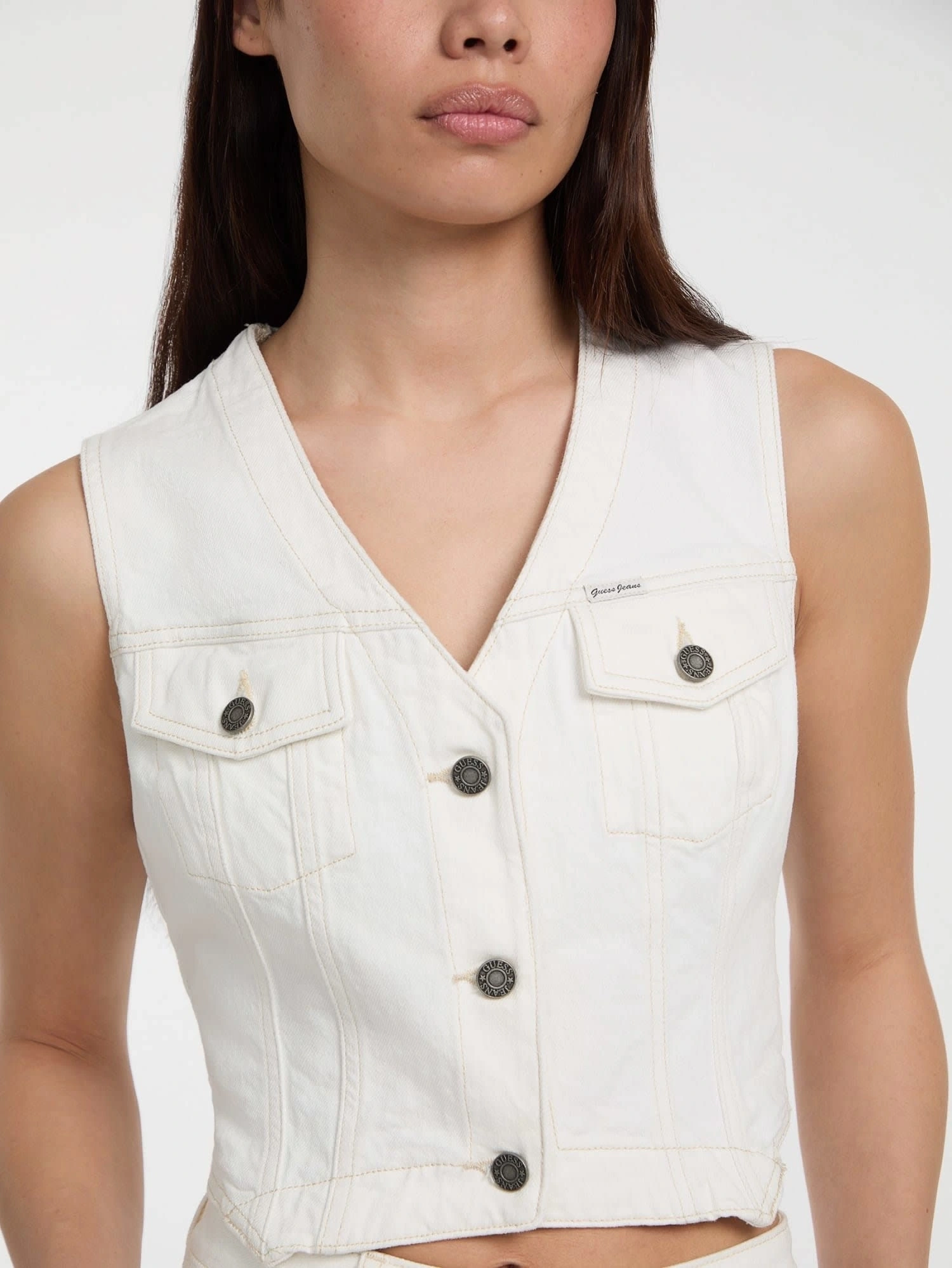 Guess Kadın Beyaz Denim Jean Yelek