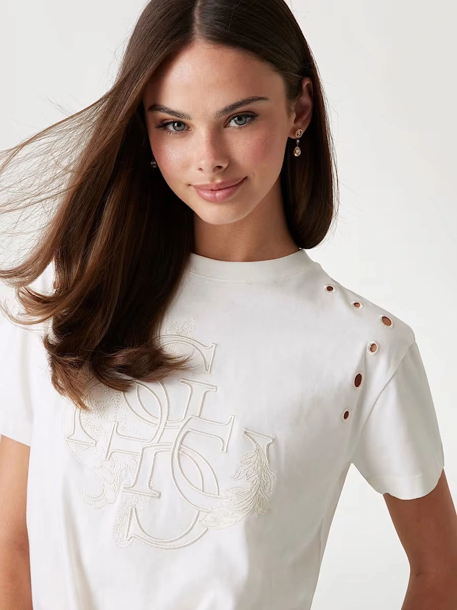 Guess Kadın Beyaz Eyelet Ton Sür Ton Tişört
