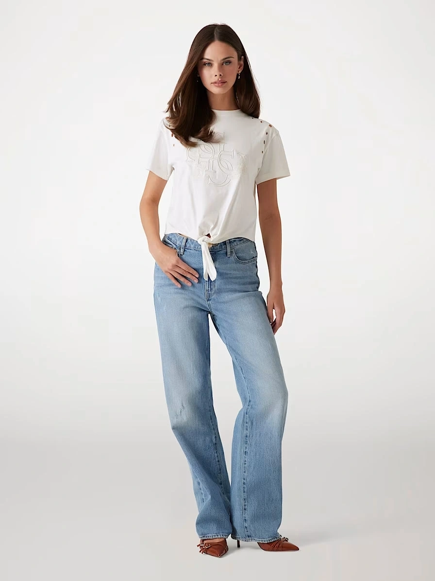 Guess Kadın Beyaz Eyelet Ton Sür Ton Tişört