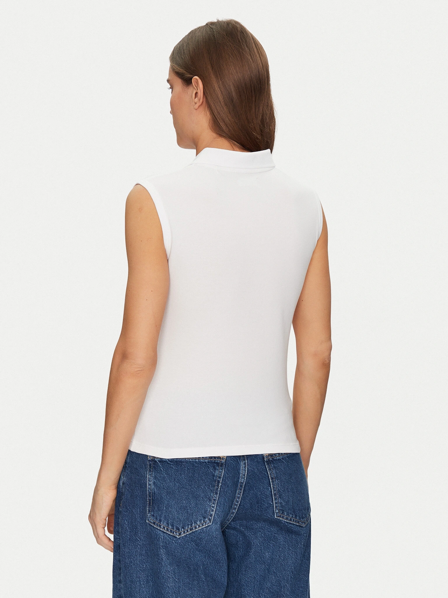 Guess Kadın Beyaz Kolsuz Slim Fit Polo Üst