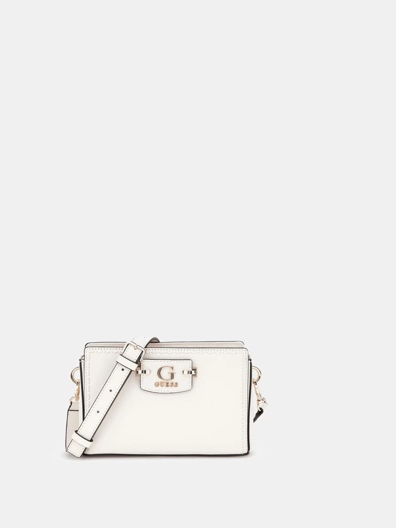 Guess Kadın Beyaz Nastra Mini Üstten Fermuarlı Crossbody Çan