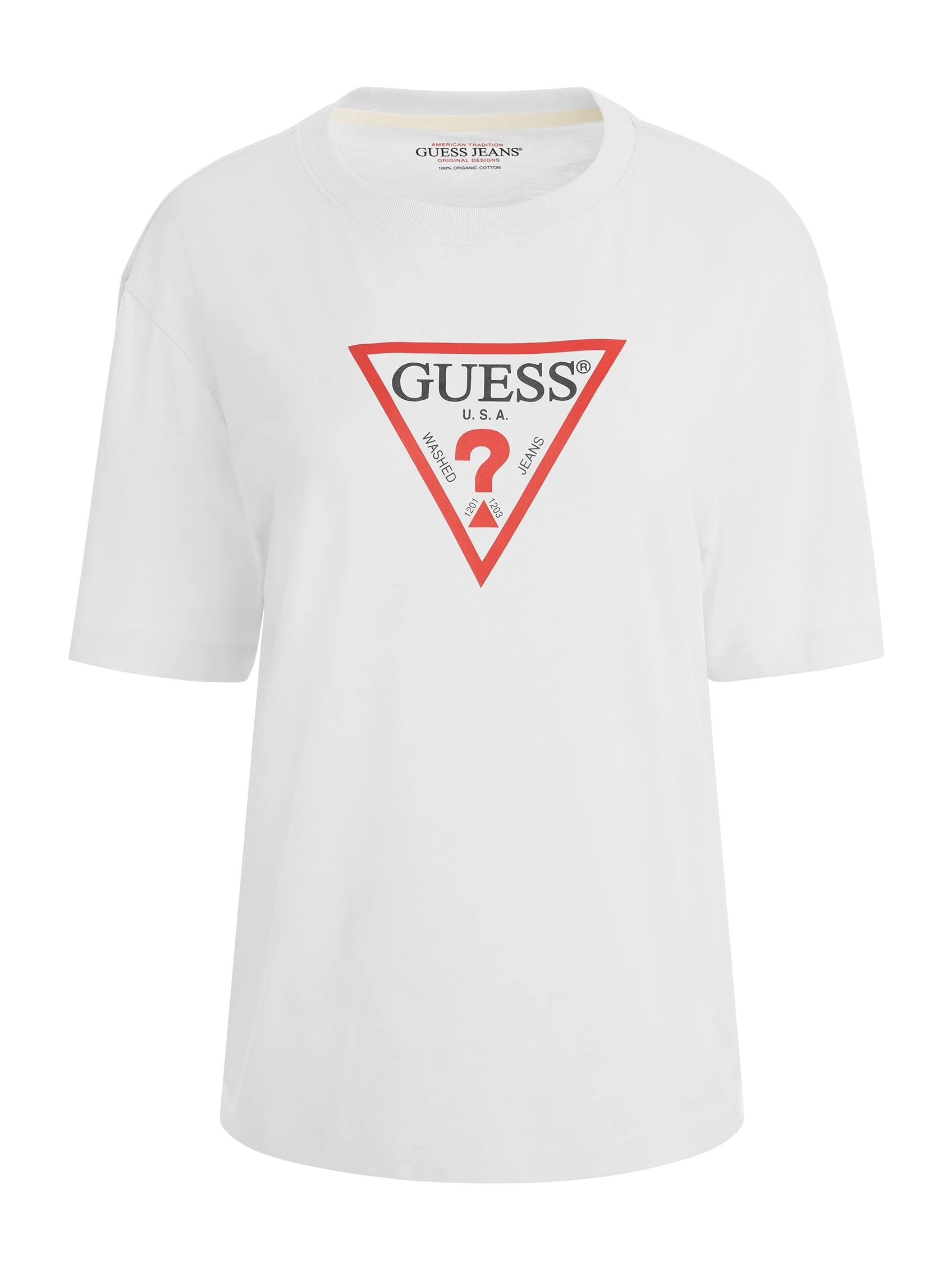 Guess Kadın Beyaz Oversize Bisiklet Yaka Pamuklu T-shirt