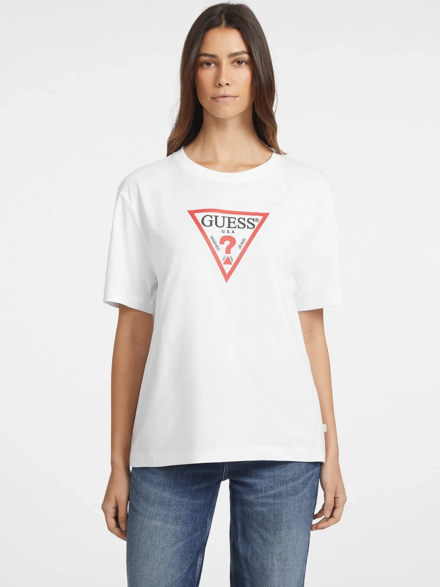 Guess Kadın Beyaz Oversize Bisiklet Yaka Pamuklu T-shirt