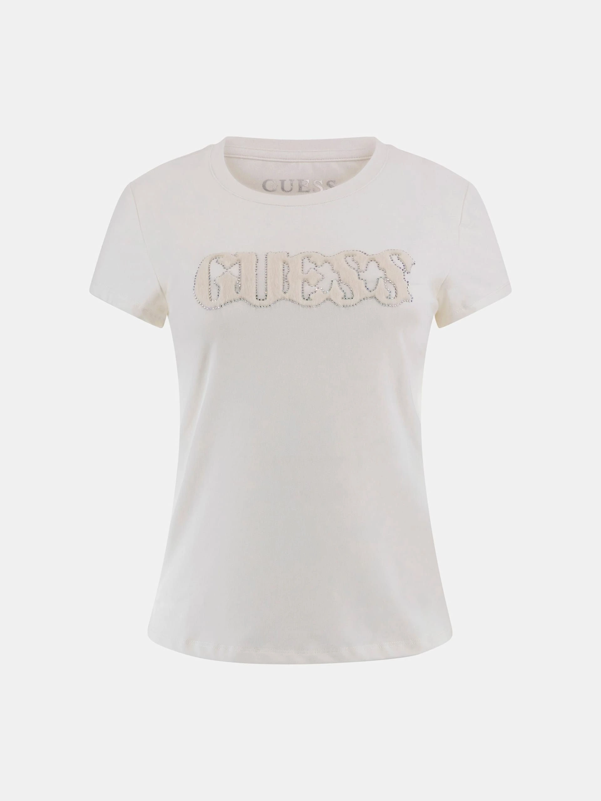Guess Kadın Beyaz Pony Hair Logolu Tişört