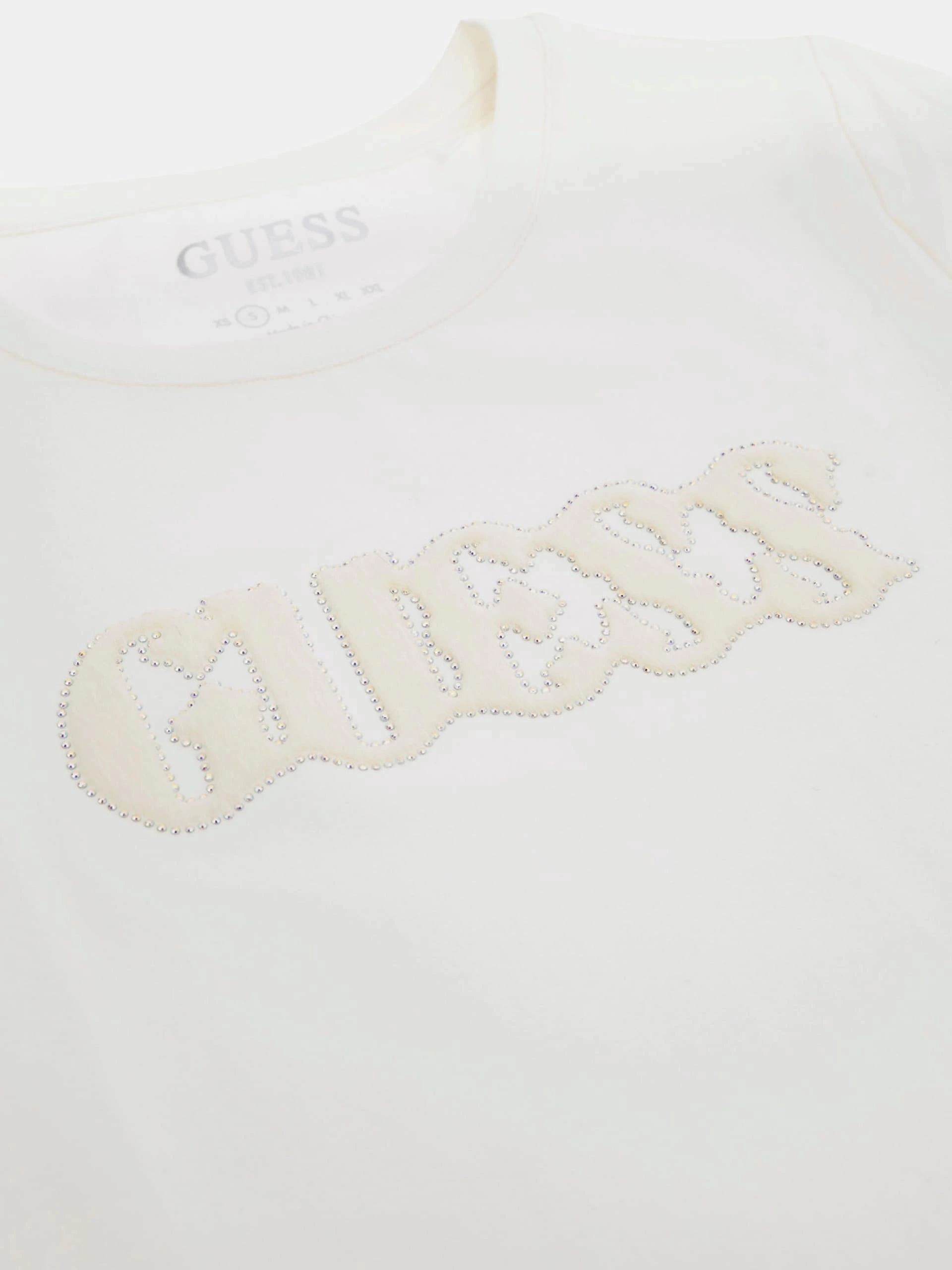 Guess Kadın Beyaz Pony Hair Logolu Tişört