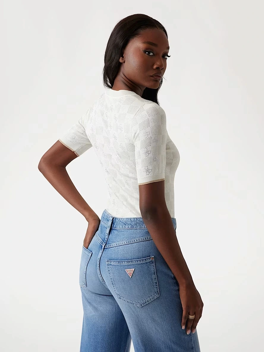 Guess Kadın Beyaz Rosie 4G Bisiklet Yaka T-Shirt