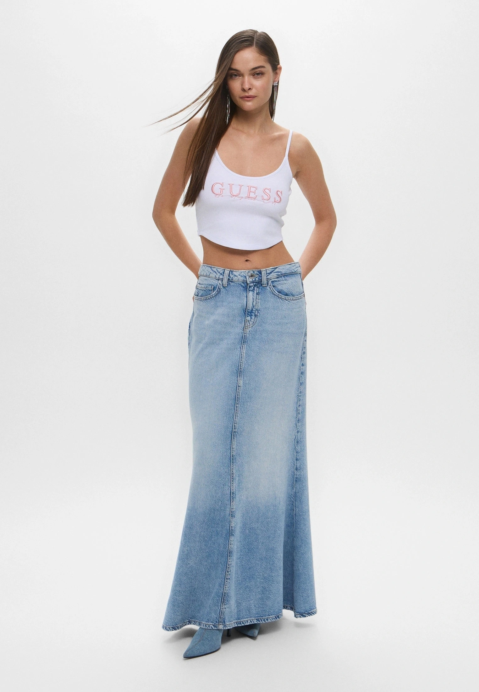 Guess Kadın Beyaz Sunflower Ribana Bluz
