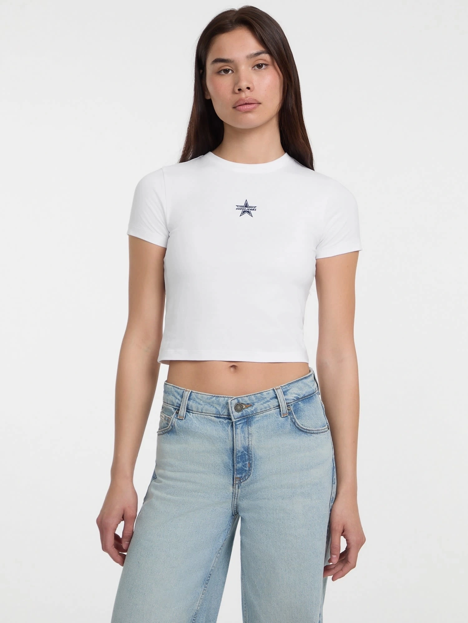Guess Kadın Beyaz Yıldız İşlemeli Slim Tişört