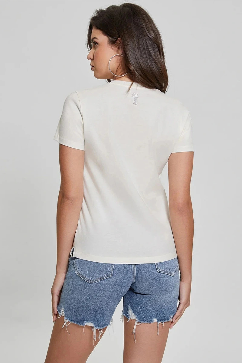 Guess Kadın Çiçek Baskılı Beyaz T-Shirt