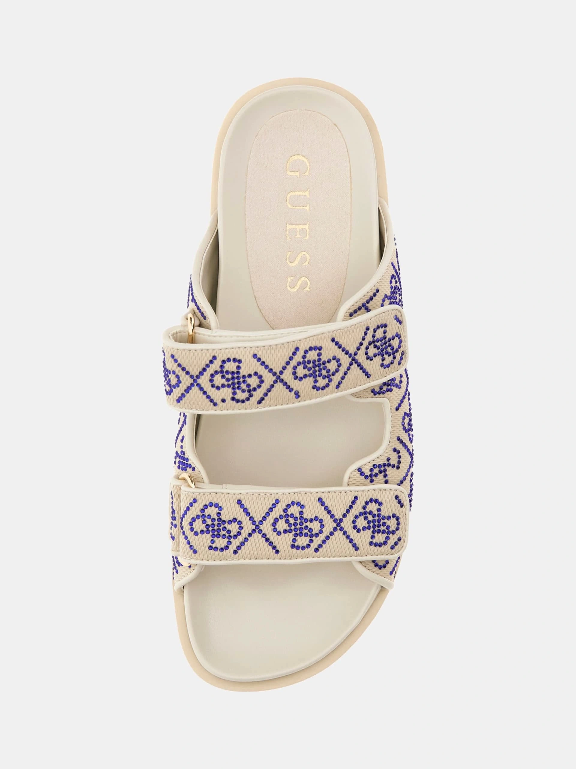 Guess Kadın Fadeliza Krem 4G Taşlı Cırt Cırtlı Terl