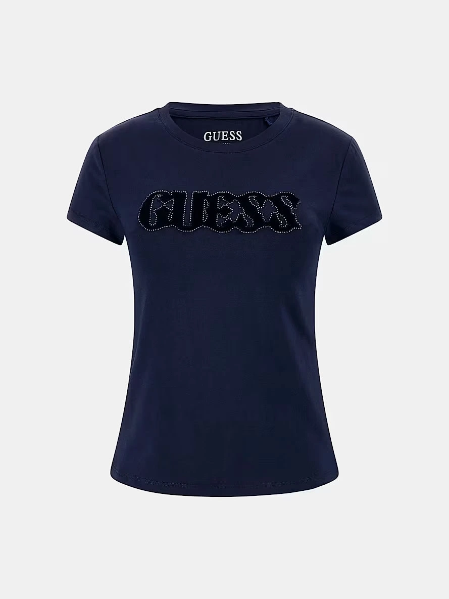Guess Kadın Pembe Pony Hair Logolu Tişört