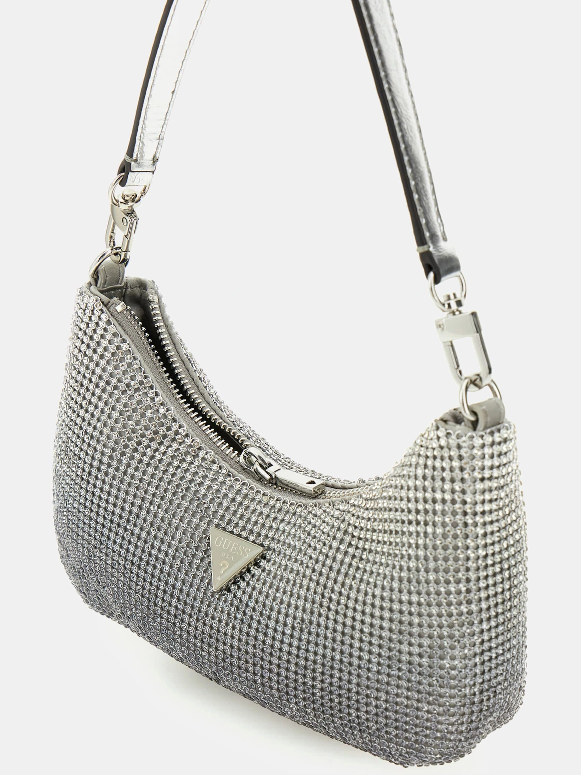 Guess Kadın Gri Zalina Mini Üstten Fermuarlı Omuz Çantası