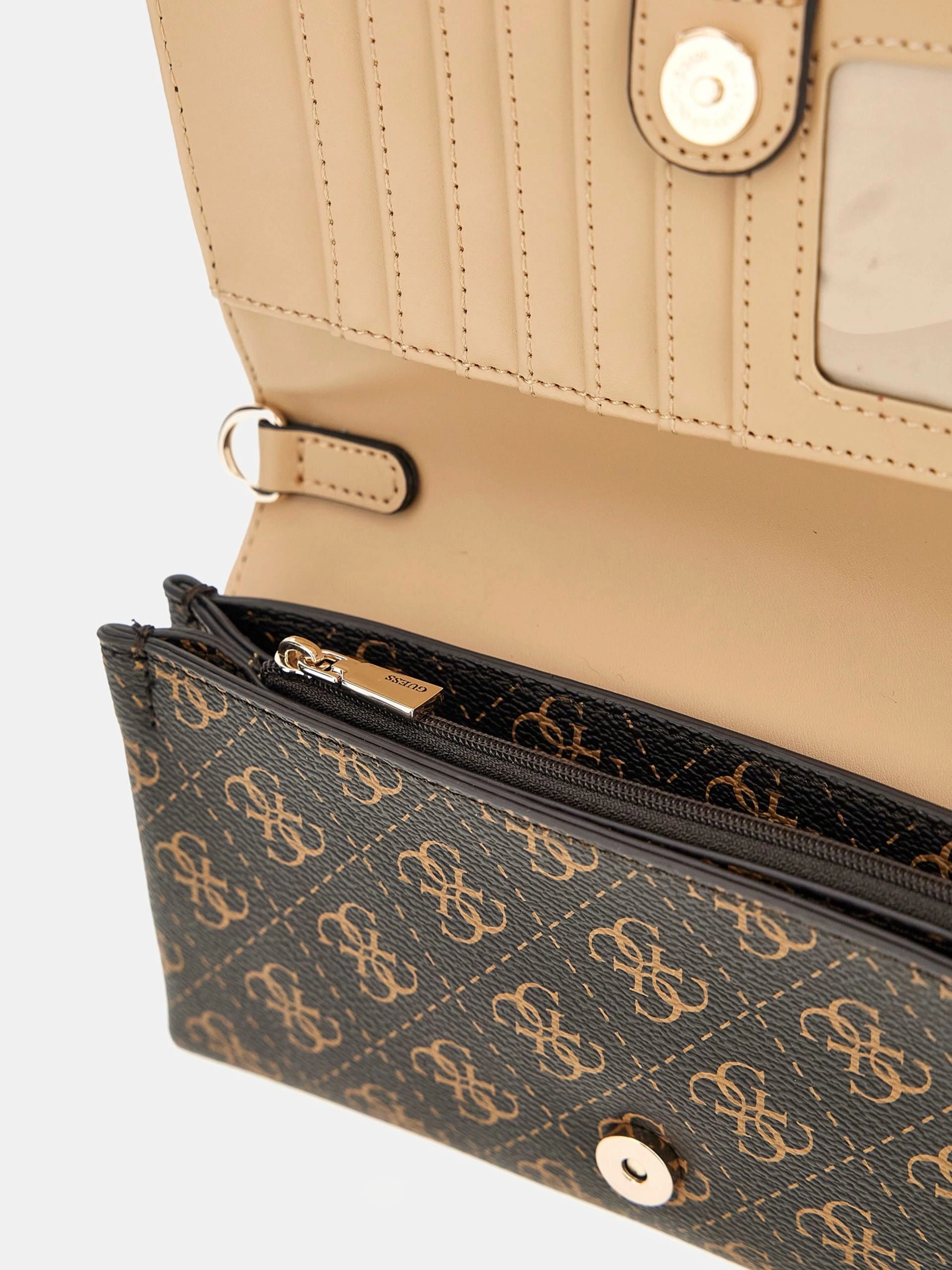 Guess Kadın Kahverengi Noelle Flap Organizer Crossbody Çanta