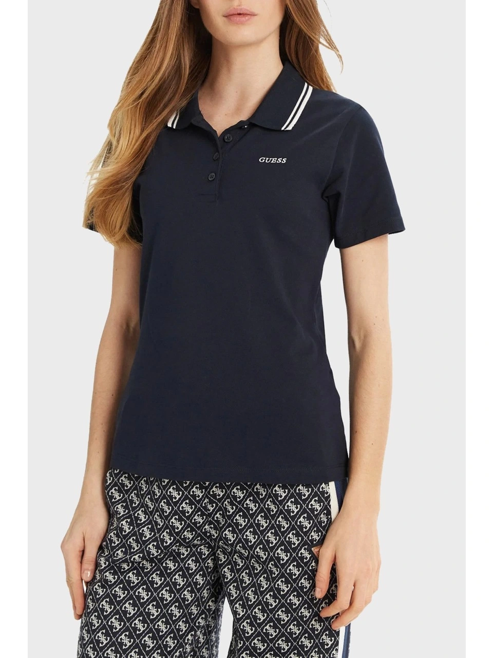 Guess Kadın Lacivert Amaryllis Polo Yaka Tişört