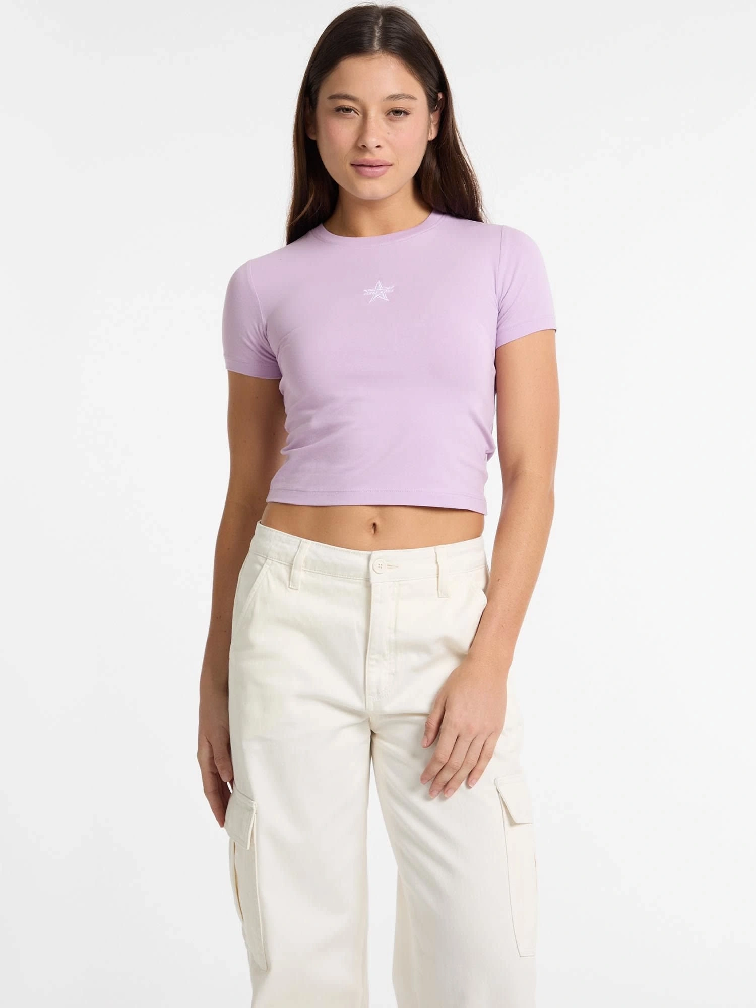 Guess Kadın Lila Yıldız İşlemeli Slim Tişört