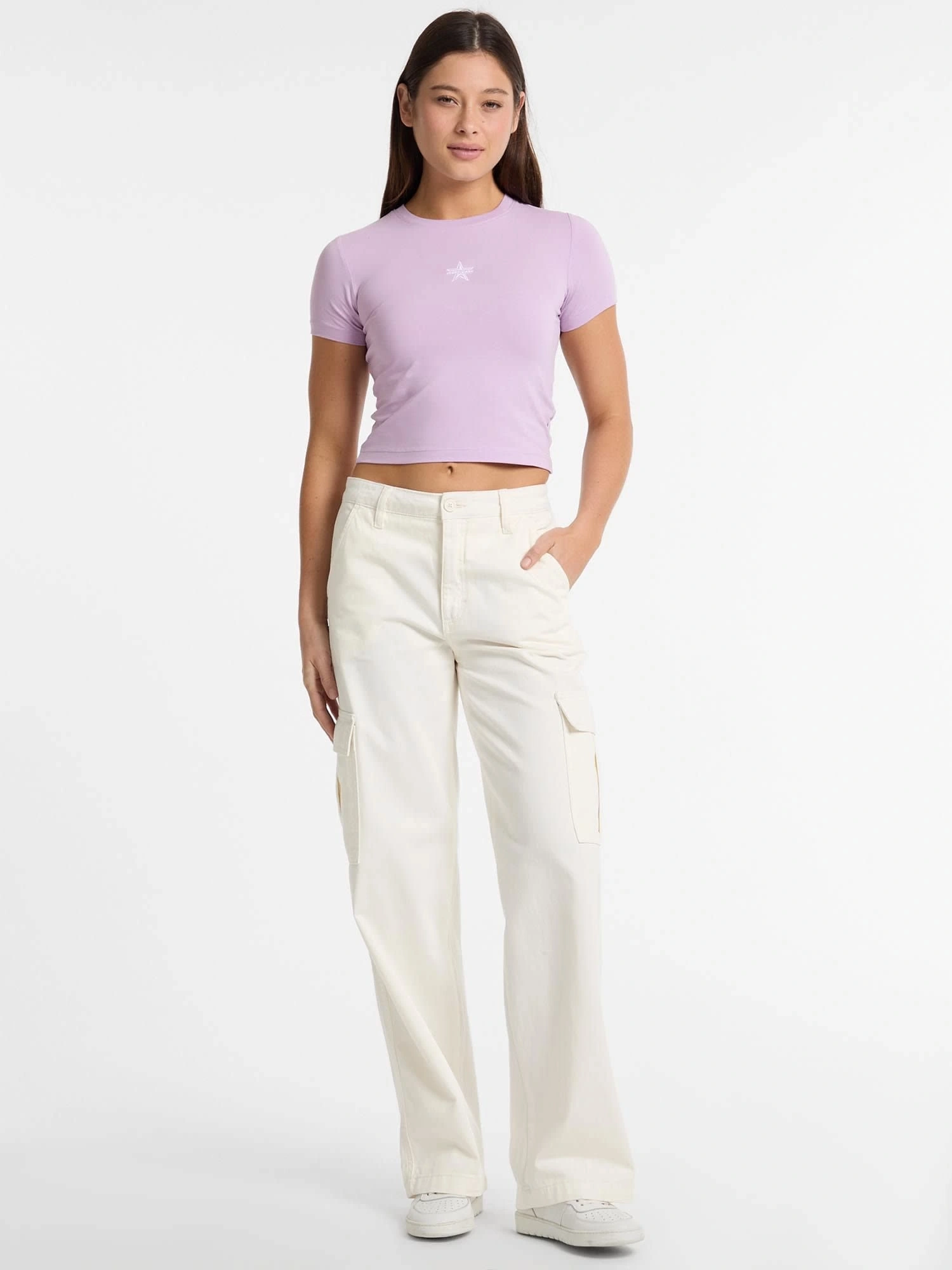 Guess Kadın Lila Yıldız İşlemeli Slim Tişört